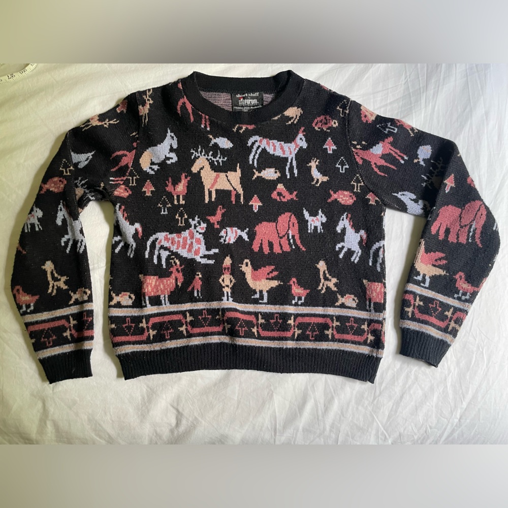 Vintage Black Animal Print Sweater